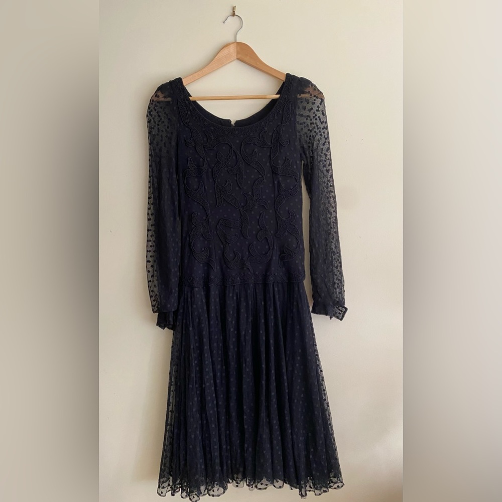 Vintage Richilene New York Black Dots Tulle dress- embroidered- Size 10